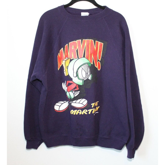 Vintage 1996 Marvin the Martian x Looney Tunes Crew Sweatshirt Purple XL H12289 - Picture 2 of 10